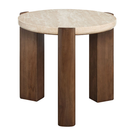 Leonardo Travertine Top/Dark Oak End Table - Ornate Home
