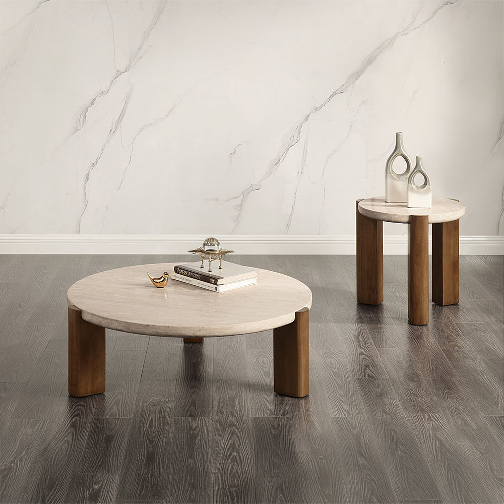 Leonardo Travertine Top/Dark Oak End Table - Ornate Home