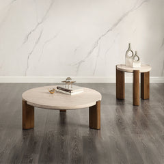 Leonardo Travertine Top/Dark Oak End Table - Ornate Home