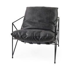 Leonidas Black Faux Leather Seat Accent Chair - Ornate Home