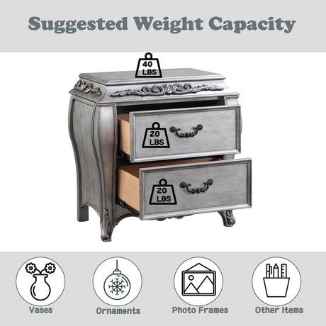 Leonora Vintage Platinum Nightstand - Ornate Home