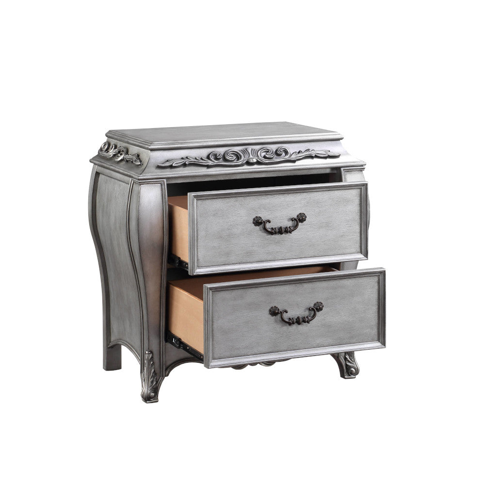 Leonora Vintage Platinum Nightstand - Ornate Home