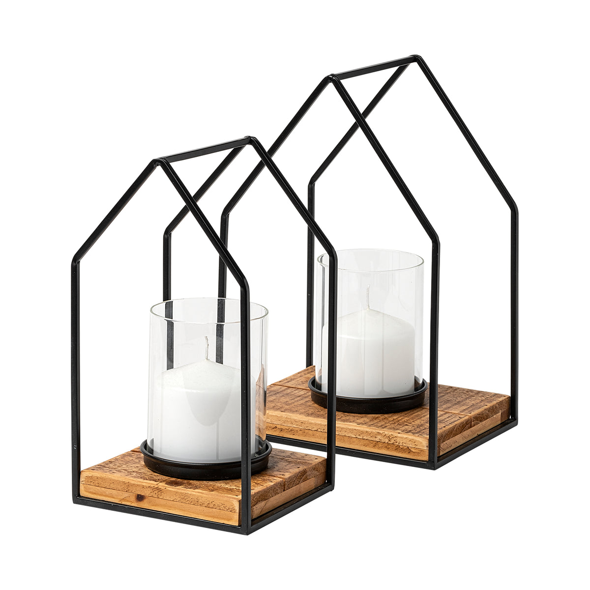 Leopold Black Metal Wooden Base Table Candle Holders (Set of 2) - Ornate Home