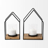 Leopold Black Metal Wooden Base Table Candle Holders (Set of 2) - Ornate Home