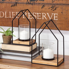 Leopold Black Metal Wooden Base Table Candle Holders (Set of 2) - Ornate Home