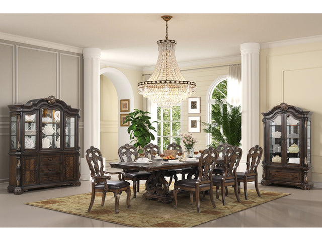 Leovanni Dark Brown 9 Piece Dining Set - Ornate Home