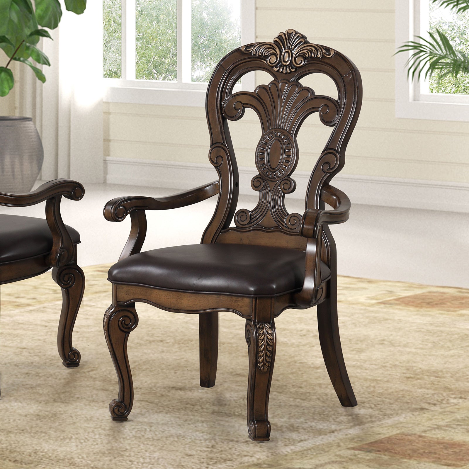 Leovanni Dark Brown 9 Piece Dining Set - Ornate Home