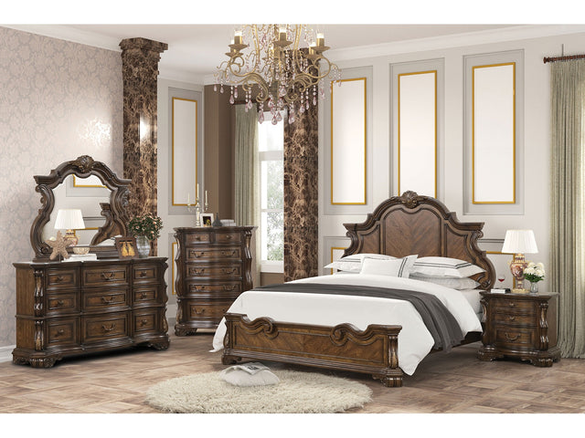 Leovanni Dark Brown Queen 4 Piece Bedroom Set - Ornate Home