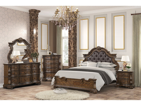 Leovanni Dark Brown Queen Full 4 Piece Bedroom Set - Ornate Home