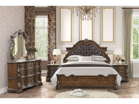 Leovanni Dark Brown Queen Full 5 Piece Bedroom Set w/2 Nightstands - Ornate Home