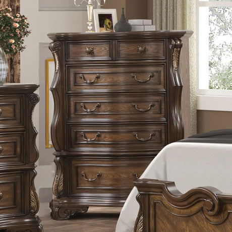 Leovanni Dark Brown Queen Full 5 Piece Bedroom Set w/Chest - Ornate Home
