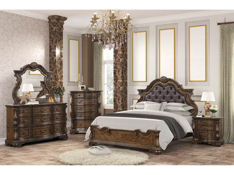 Leovanni Dark Brown Queen Full 5 Piece Bedroom Set w/Chest - Ornate Home