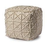 Leroy Cream Square Wool Pouf with Popcorn Detail - Ornate Home