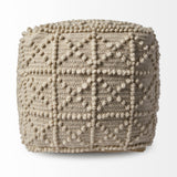Leroy Cream Square Wool Pouf with Popcorn Detail - Ornate Home