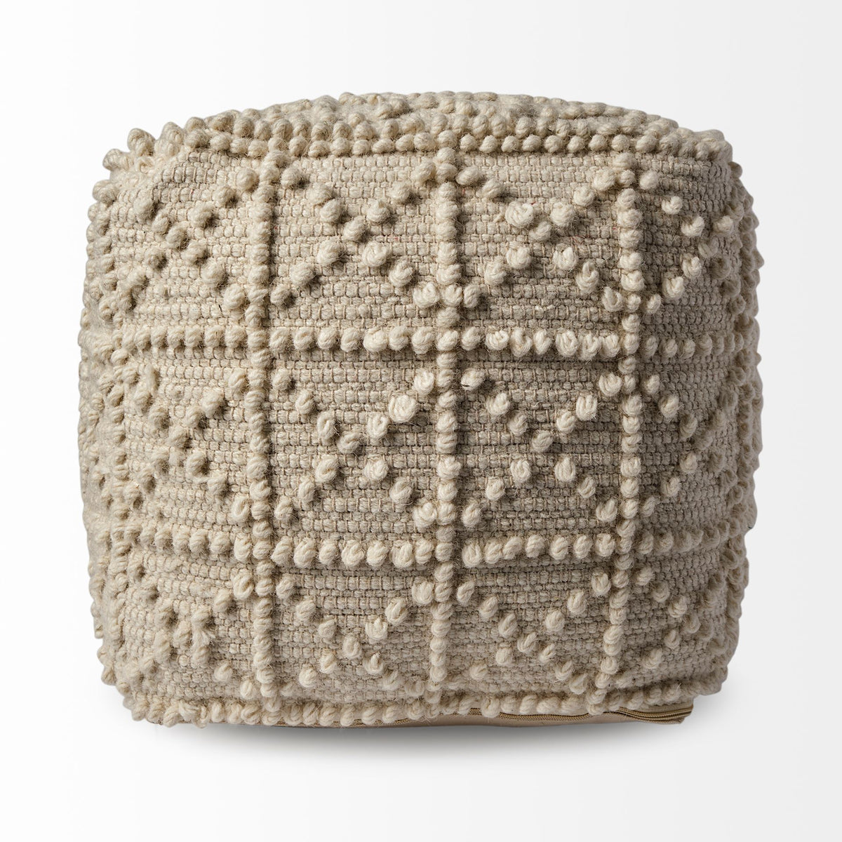 Leroy Cream Square Wool Pouf with Popcorn Detail - Ornate Home