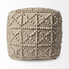 Leroy Cream Square Wool Pouf with Popcorn Detail