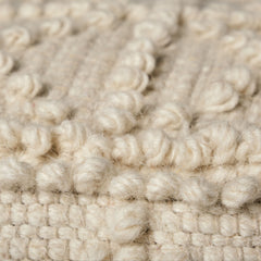 Leroy Cream Square Wool Pouf with Popcorn Detail