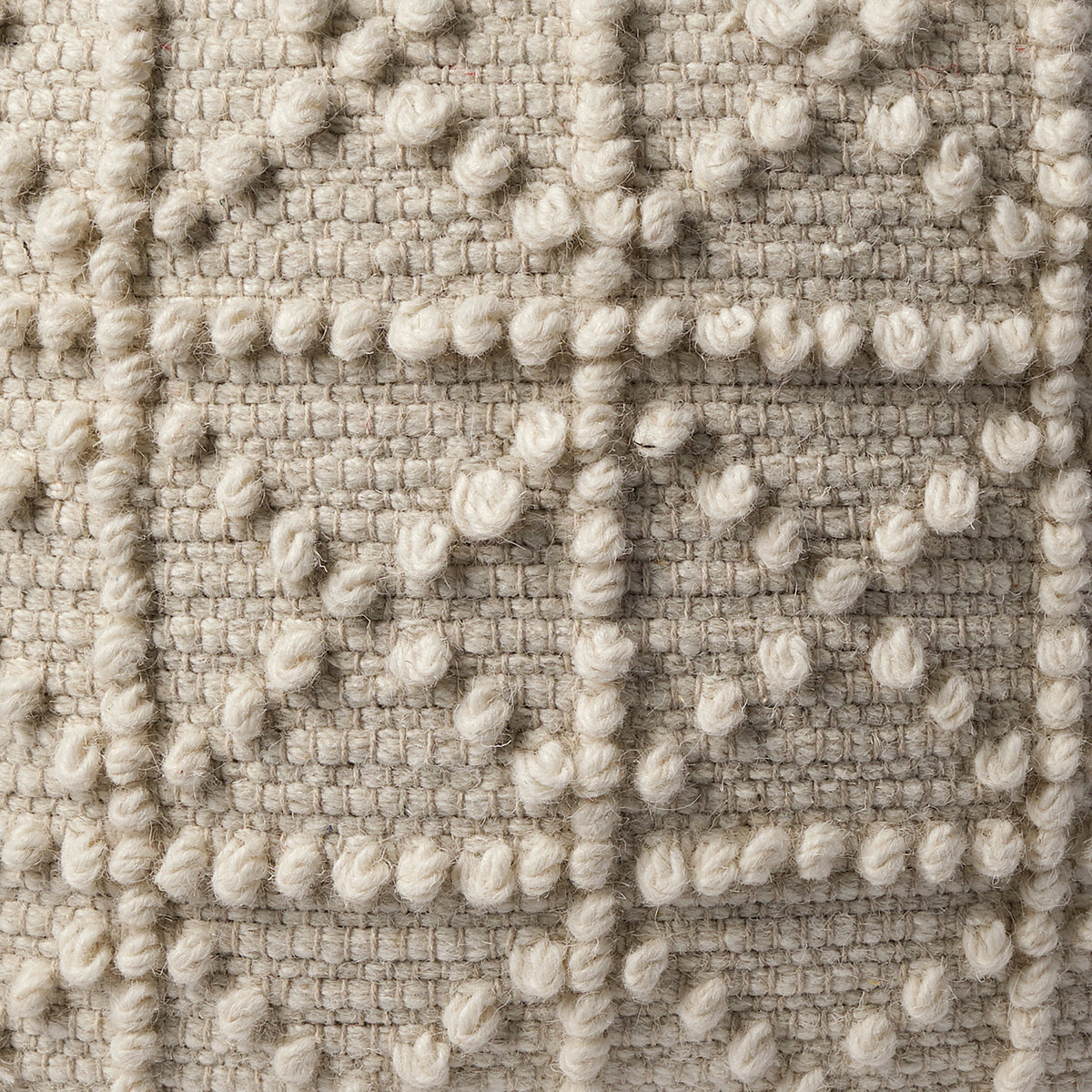 Leroy Cream Square Wool Pouf with Popcorn Detail - Ornate Home