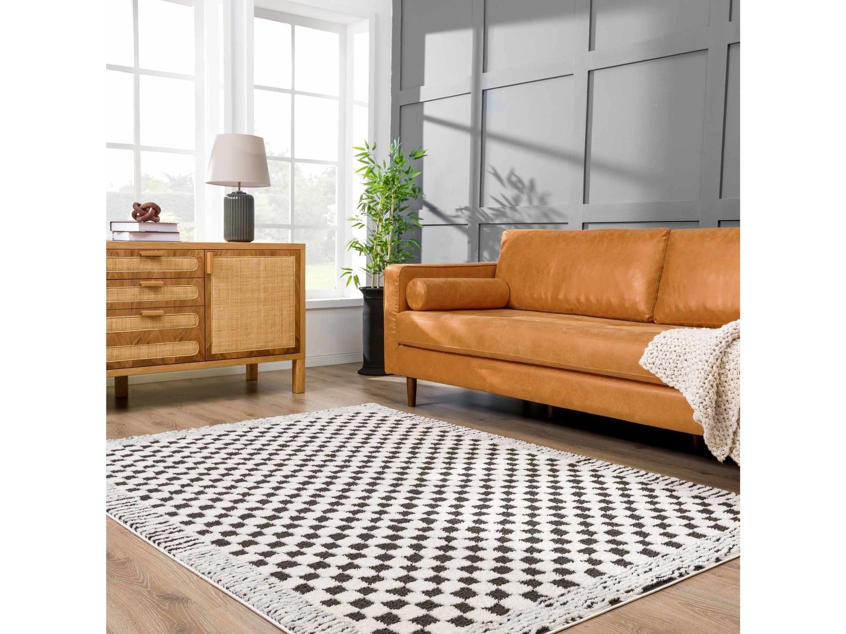 Leryn Black & White Checkered Area Rug - Ornate Home