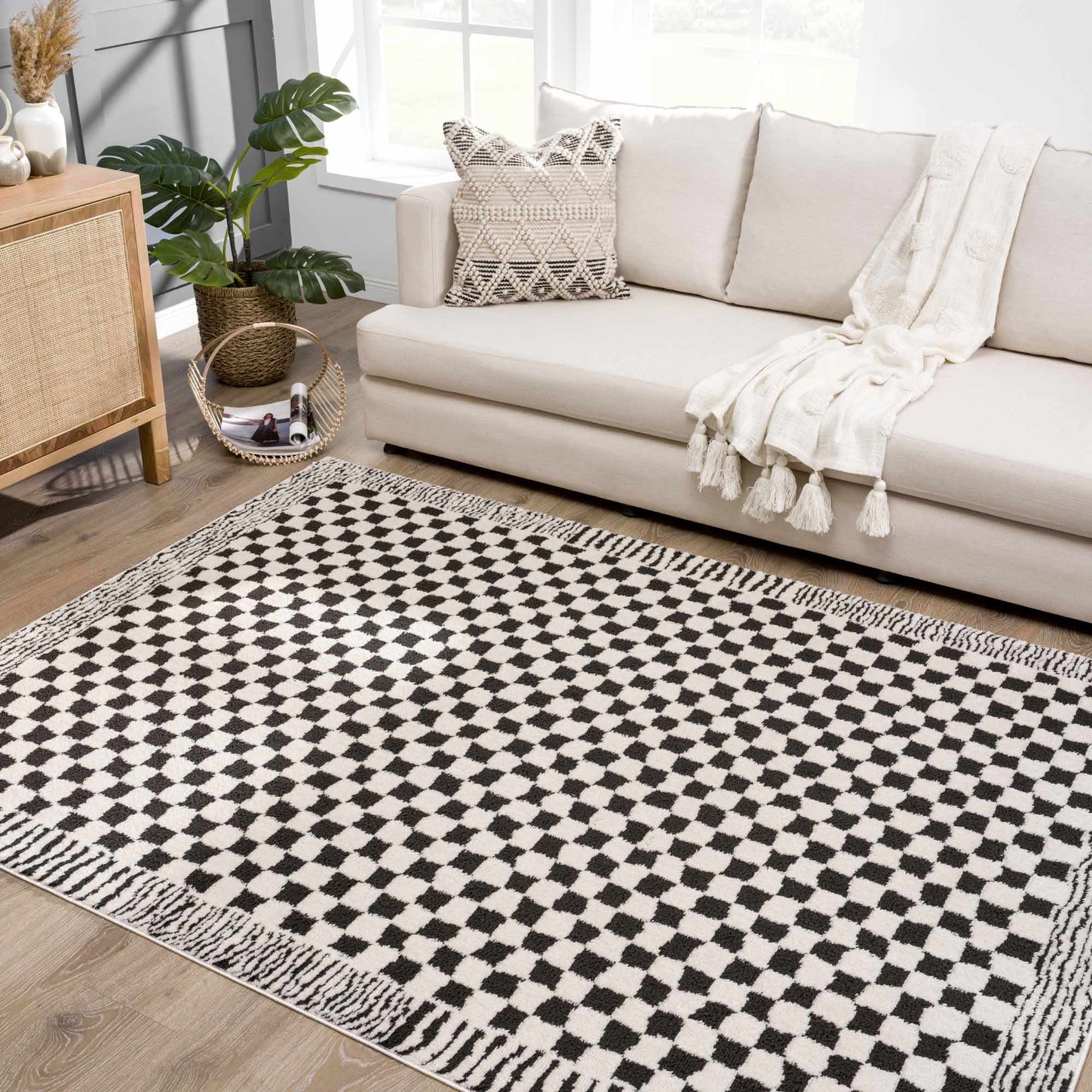 Leryn Black & White Checkered Area Rug - Ornate Home