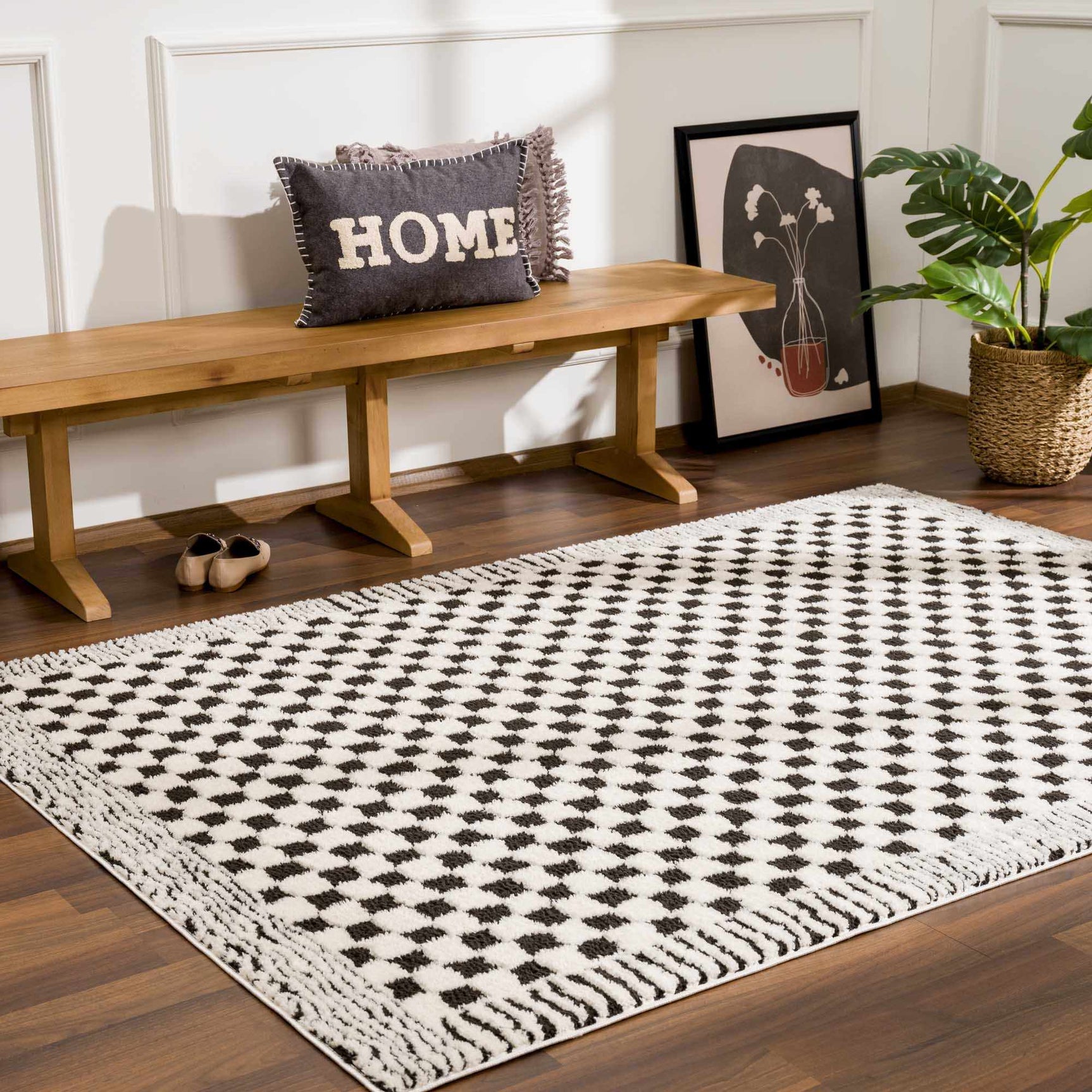 Leryn Black & White Checkered Area Rug - Ornate Home