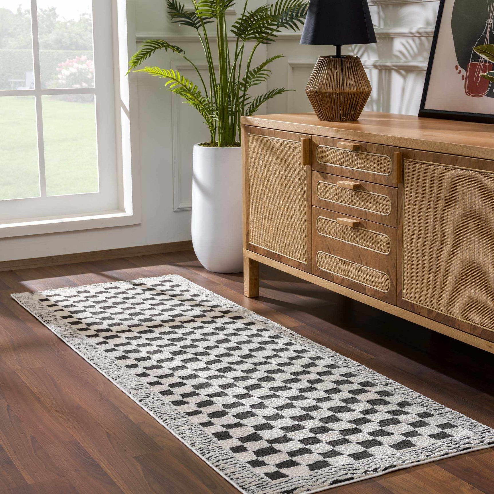 Leryn Black & White Checkered Area Rug - Ornate Home