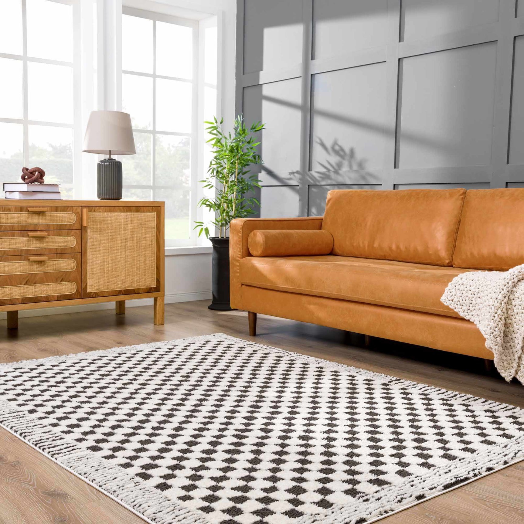 Leryn Black & White Checkered Area Rug - Ornate Home