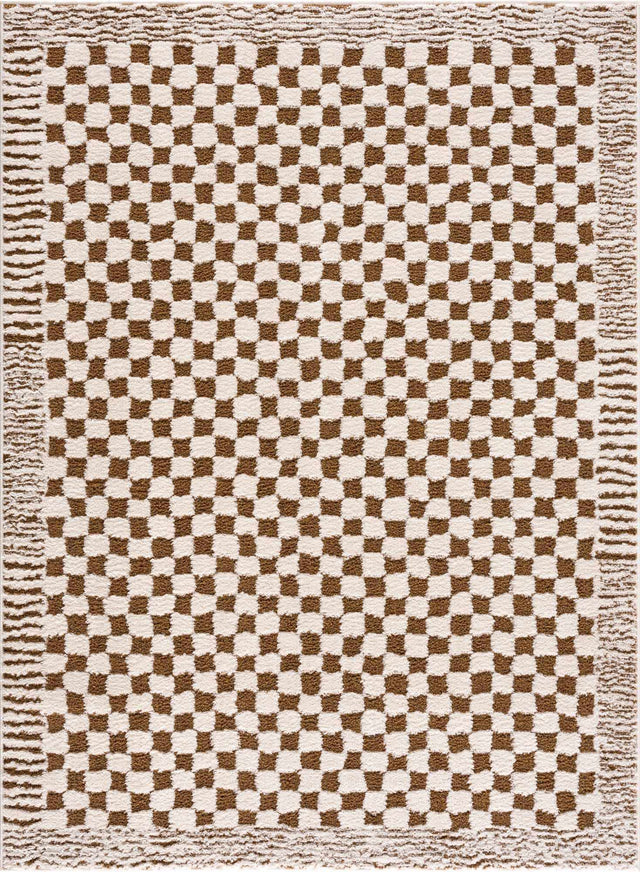 Leryn Brown Checkered Plush Rug - Ornate Home