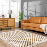 Leryn Brown Checkered Plush Rug - Ornate Home