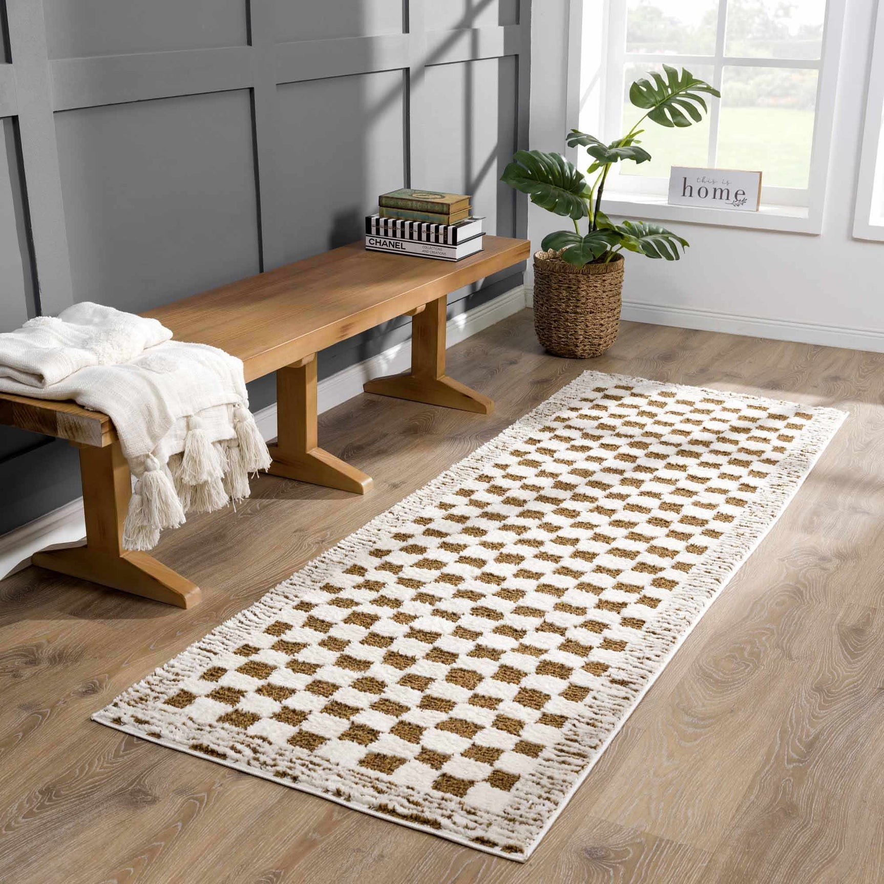 Leryn Brown Checkered Plush Rug - Ornate Home