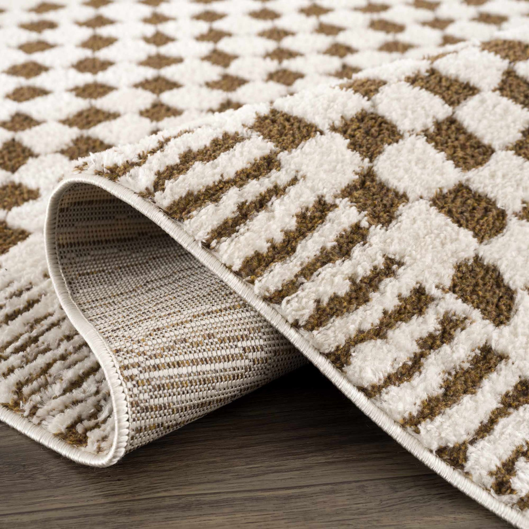 Leryn Brown Checkered Plush Rug - Ornate Home