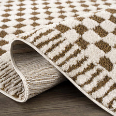 Leryn Brown Checkered Plush Rug - Ornate Home