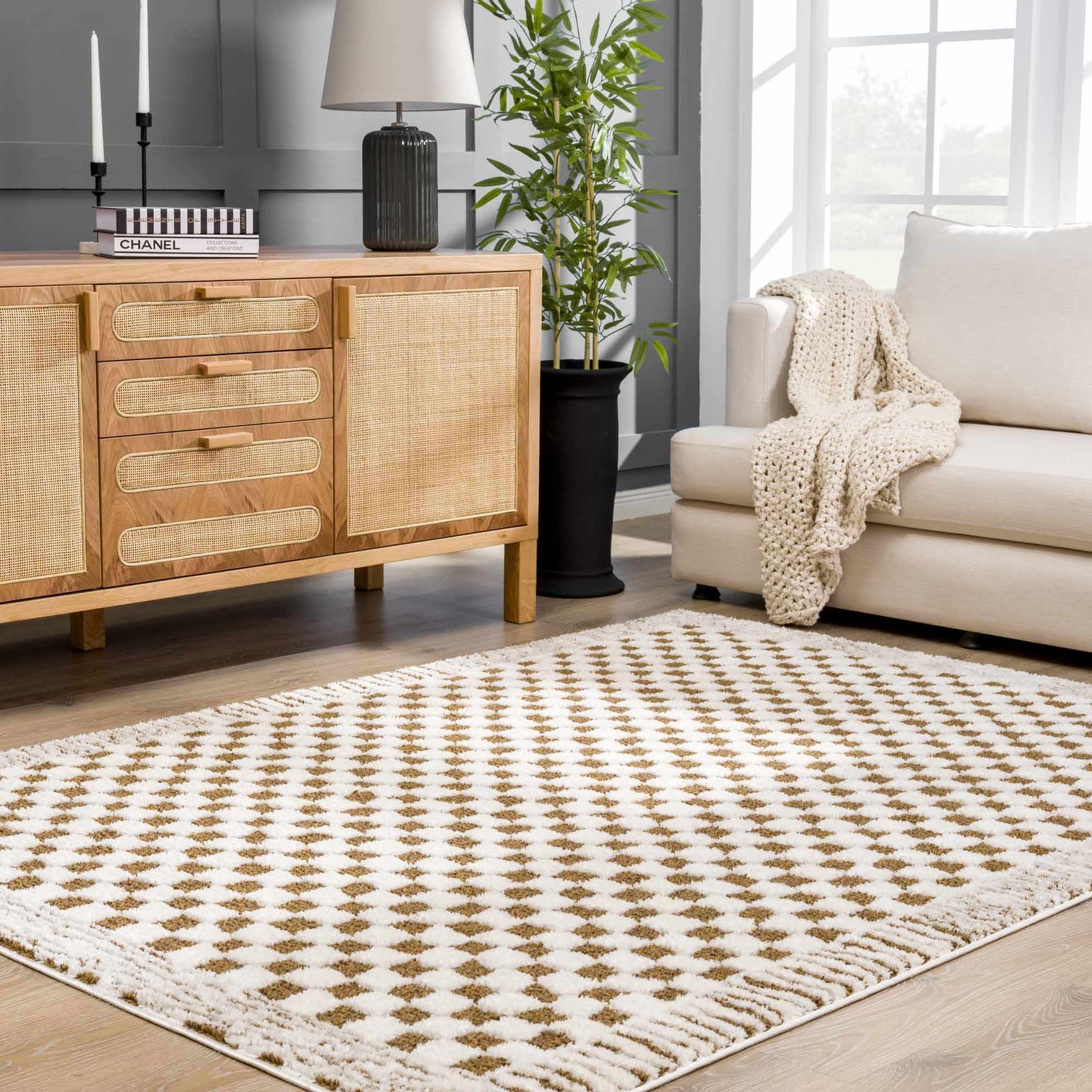 Leryn Brown Checkered Plush Rug - Ornate Home