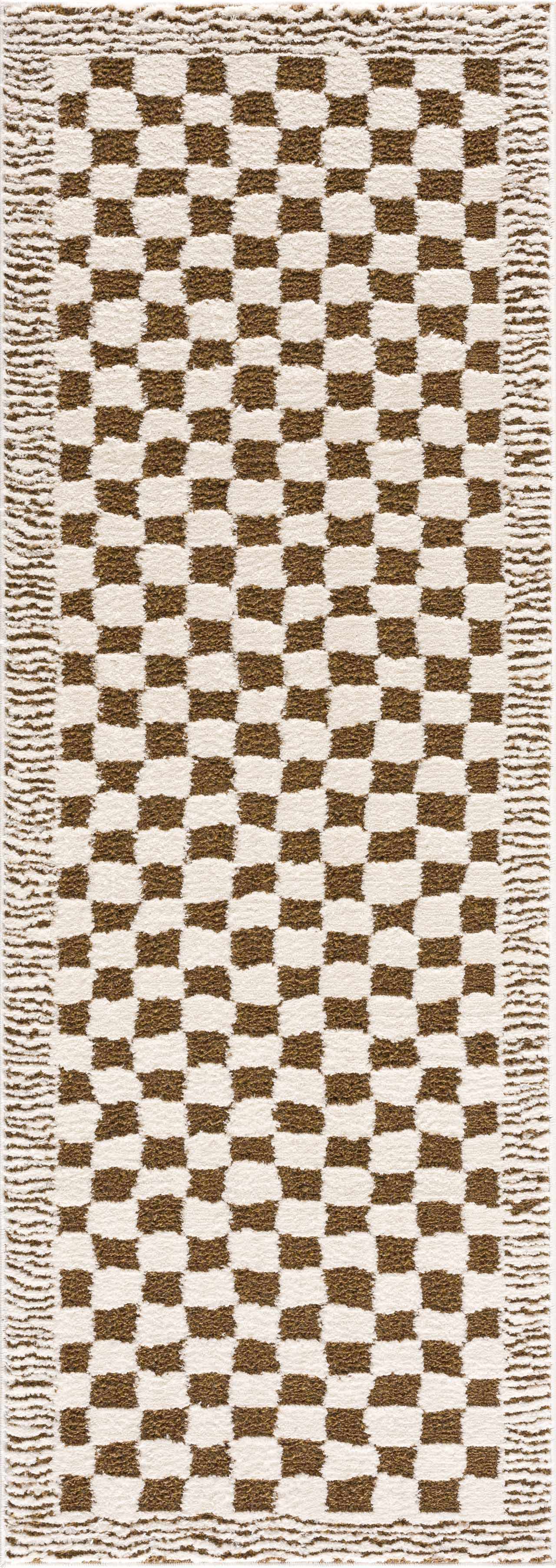Leryn Brown Checkered Plush Rug - Ornate Home