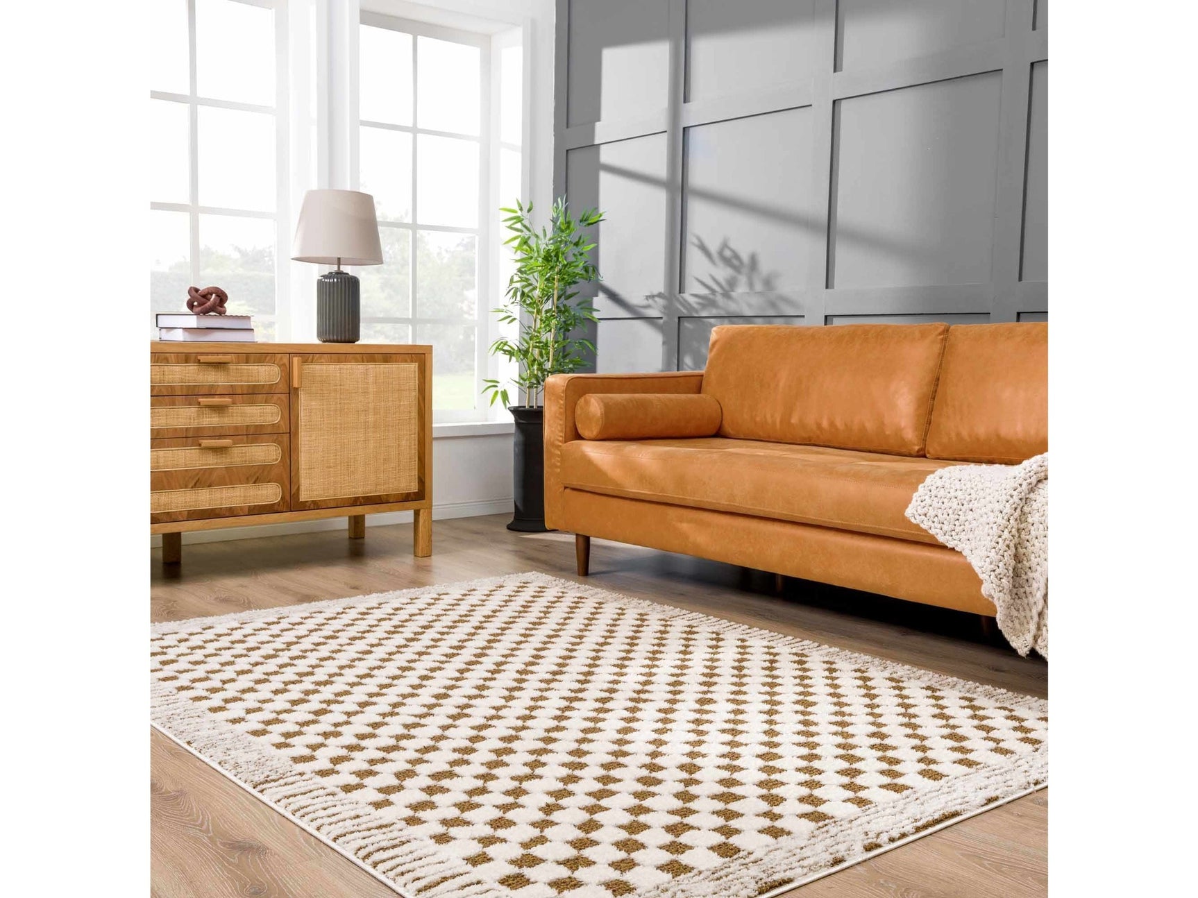 Leryn Brown&White Checkered Rug - Ornate Home