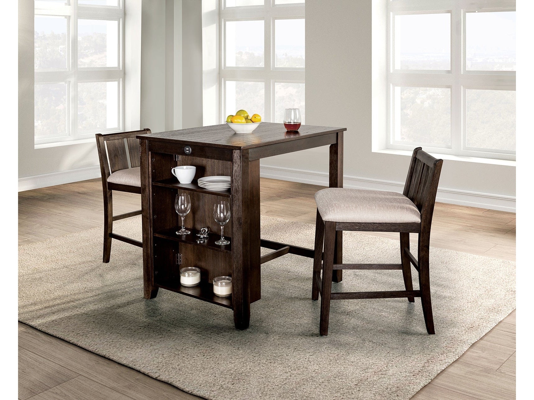 Lescles Dark Cherry 3 Pc. Counter Height Set - Ornate Home