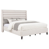 Leslie Beige Upholstered Tufted California King Wingback Platform Bed - Ornate Home