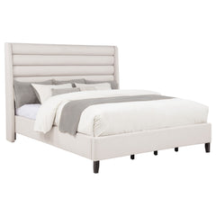 Leslie Beige Upholstered Tufted California King Wingback Platform Bed - Ornate Home