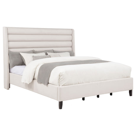 Leslie Beige Upholstered Tufted California King Wingback Platform Bed - Ornate Home