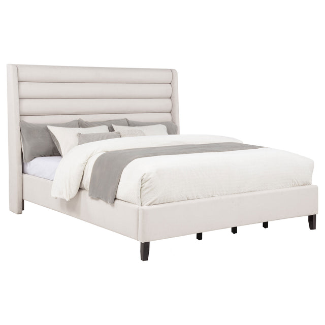 Leslie Beige Upholstered Tufted California King Wingback Platform Bed - Ornate Home