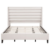 Leslie Beige Upholstered Tufted California King Wingback Platform Bed - Ornate Home
