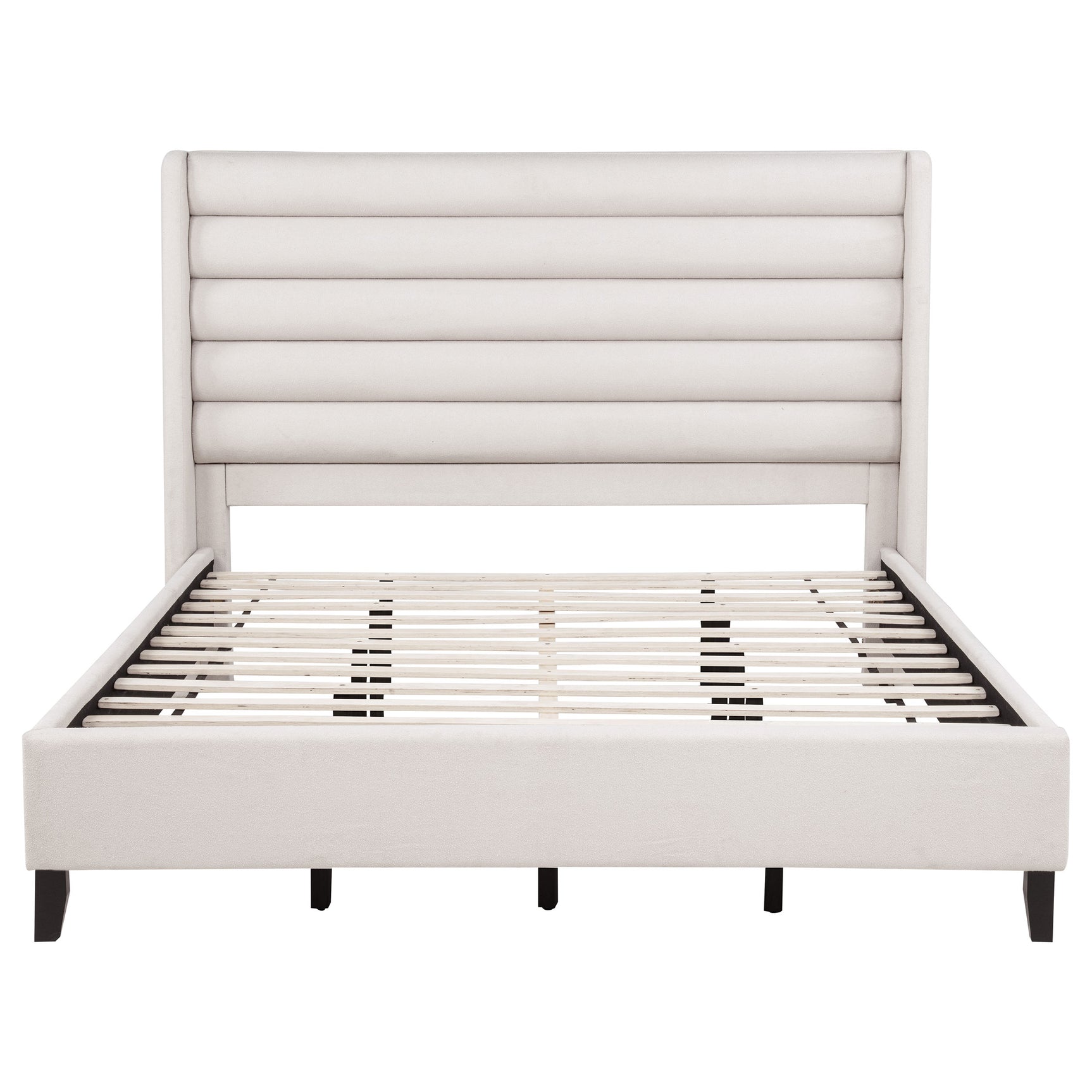 Leslie Beige Upholstered Tufted California King Wingback Platform Bed - Ornate Home