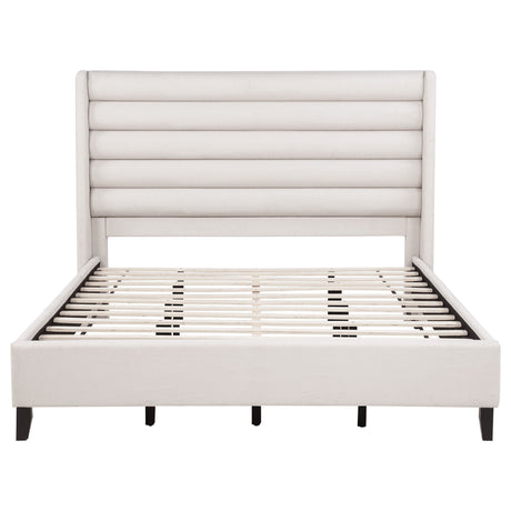 Leslie Beige Upholstered Tufted California King Wingback Platform Bed - Ornate Home