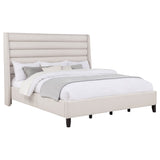 Leslie Beige Upholstered Tufted Eastern King Wingback Platform Bed - Ornate Home