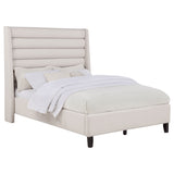 Leslie Beige Upholstered Tufted Full Wingback Platform Bed - Ornate Home
