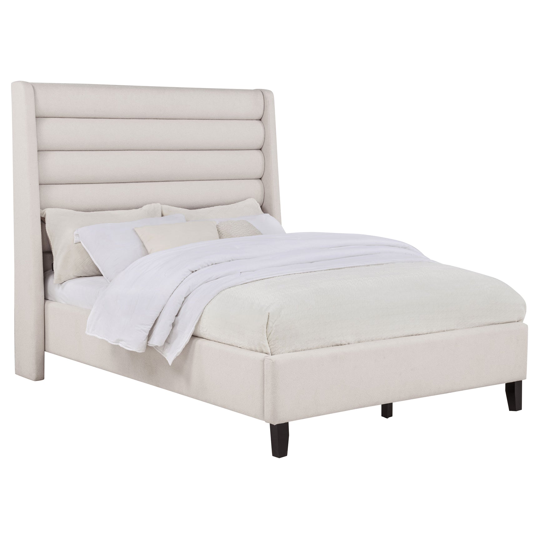 Leslie Beige Upholstered Tufted Full Wingback Platform Bed - Ornate Home