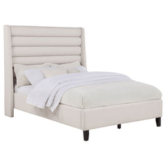 Leslie Beige Upholstered Tufted Full Wingback Platform Bed - Ornate Home