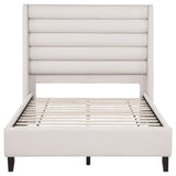 Leslie Beige Upholstered Tufted Full Wingback Platform Bed - Ornate Home