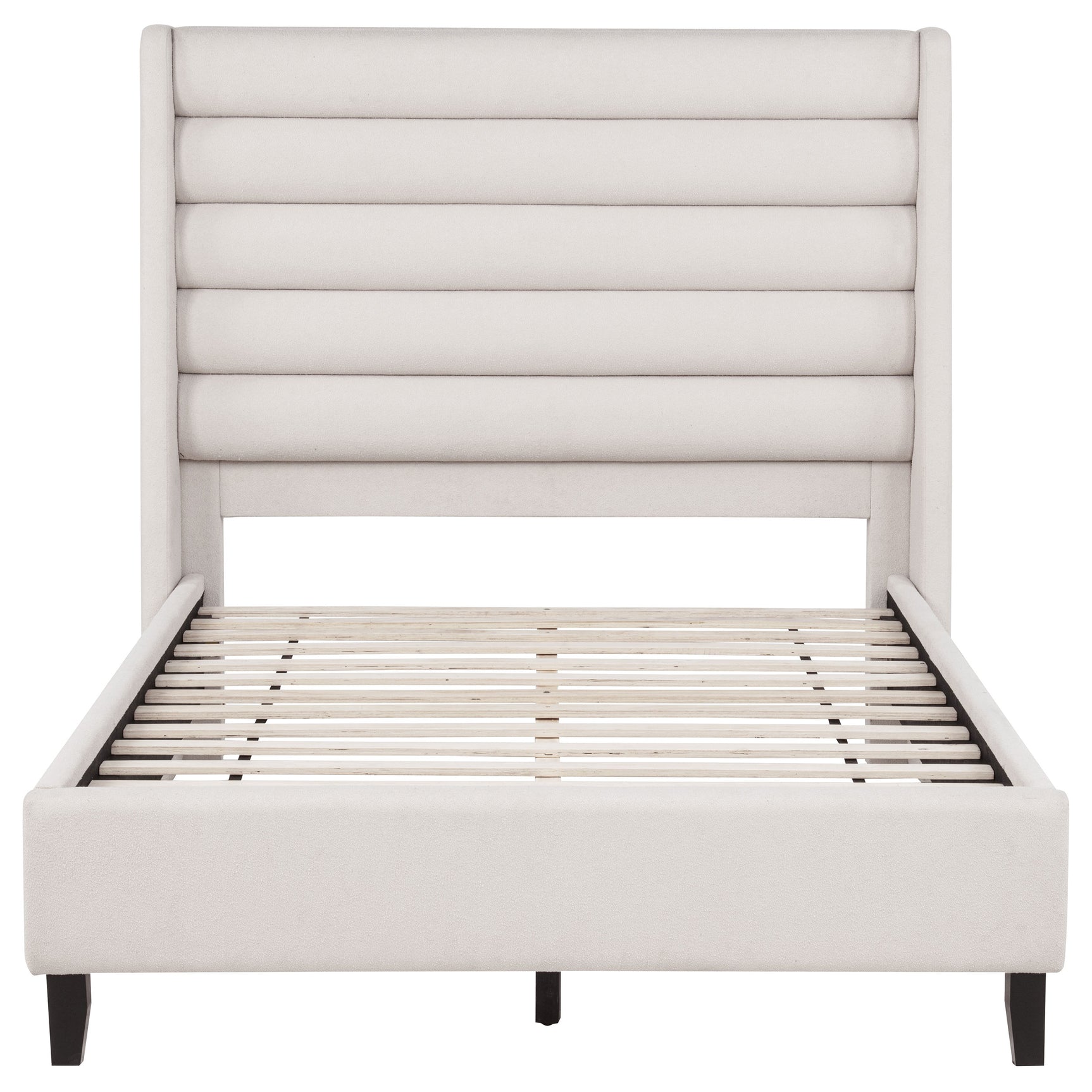 Leslie Beige Upholstered Tufted Full Wingback Platform Bed - Ornate Home