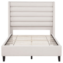 Leslie Beige Upholstered Tufted Full Wingback Platform Bed - Ornate Home